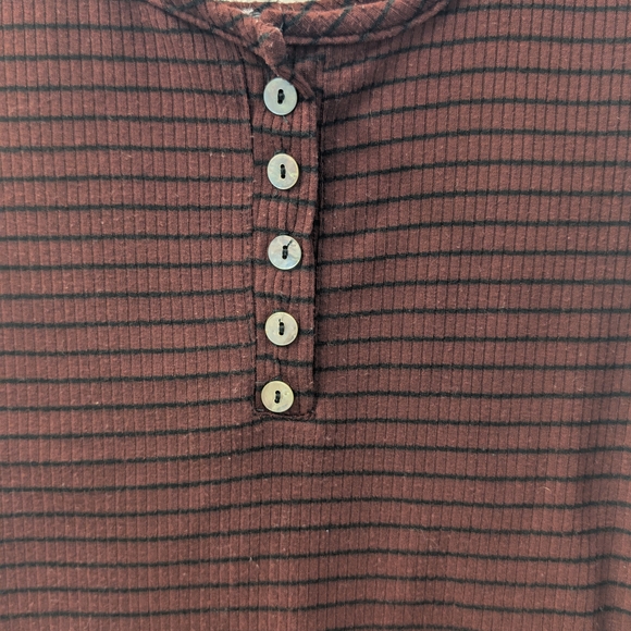 Poof! Burgundy Striped Short Sleeve Top - Picture 2 of 6